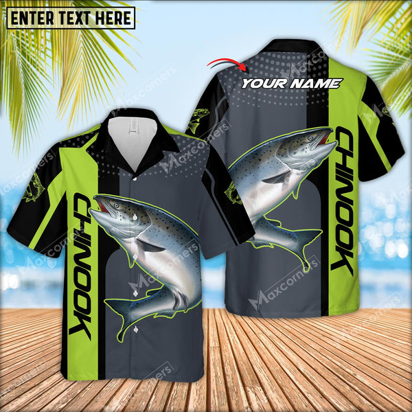 Maxcorners Chinook Fishing Green Line Sport Jersey Personalized Name And Team Name Hawaiian Shirt