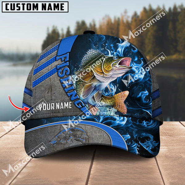 Maxcorners Walleye Fishing Blue Smoke Pattern Personalized Classic 3D Cap