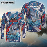 Maxcorner Catfish Fishing Red, White And Blue Lightning Camo Pattern  Personalized 3D Long Sleeve Shirt