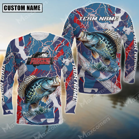 Maxcorner Crappie Fishing Red, White And Blue Lightning Camo Pattern  Personalized 3D Long Sleeve Shirt