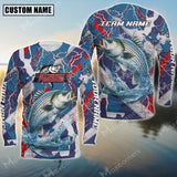 Maxcorner Striped Bass Fishing Red, White And Blue Lightning Camo Pattern  Personalized 3D Long Sleeve Shirt