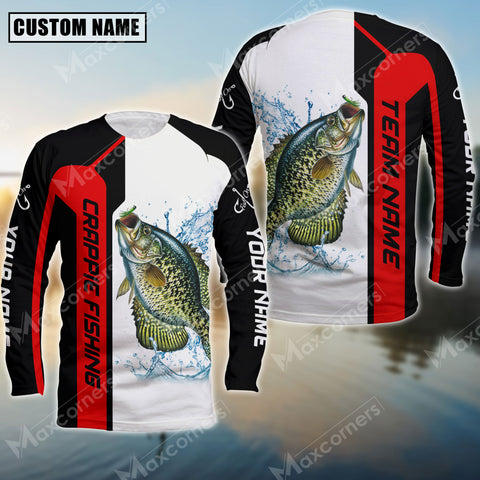 Maxcorner Crappie Fishing Red Line Pattern Personalized 3D Long Sleeve Shirt