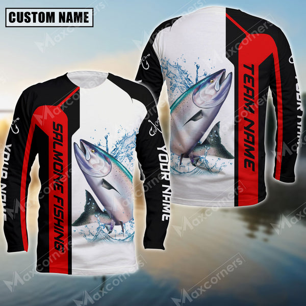 Maxcorner Salmon Fishing Red Line Pattern Personalized 3D Long Sleeve Shirt