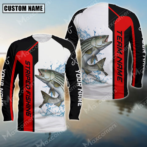 Maxcorner Stripped Bass Fishing Red Line Pattern Personalized 3D Long Sleeve Shirt