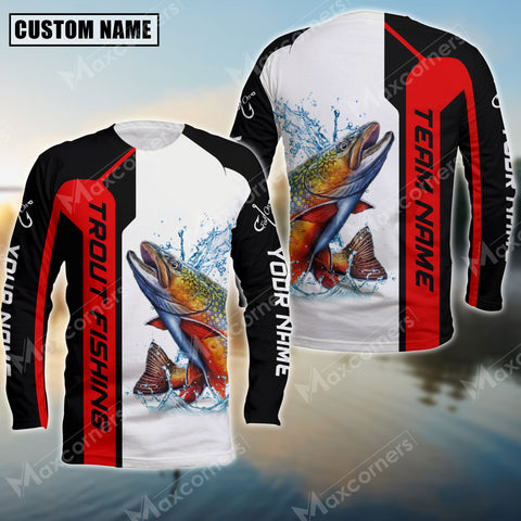 Maxcorner Trout  Fishing Red Line Pattern Personalized 3D Long Sleeve Shirt