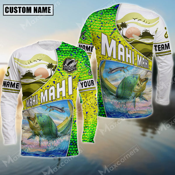 Maxcorner Mahi Mahi Fishing Fish Skin Pattern  Personalized 3D Long Sleeve Shirt