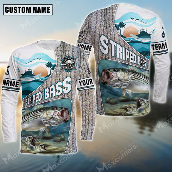 Maxcorner Stripped Bass Fishing Fish Skin Pattern  Personalized 3D Long Sleeve Shirt