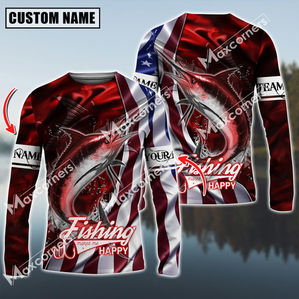 Maxcorner Marlin Fishing Jersey Red Lightning Pattern Personalized 3D Long Sleeve Shirt