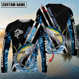 Maxcorner Tuna Fishing Smoke Blue Line Pattern Personalized 3D Long Sleeve Shirt