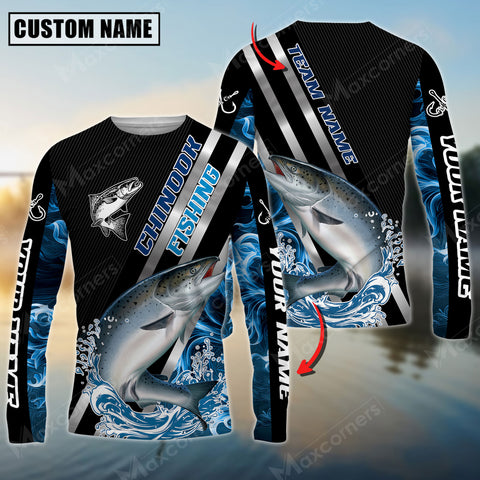 Maxcorner Chinook Fishing Smoke Blue Line Pattern Personalized 3D Long Sleeve Shirt