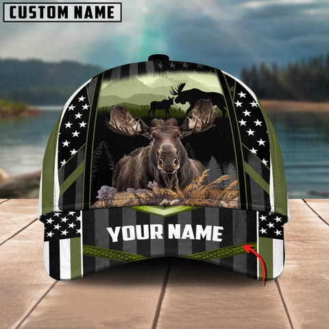 Maxcorners Moose Hunting Camo Couple Pattern Multicolor Personalized Name 3D Cap