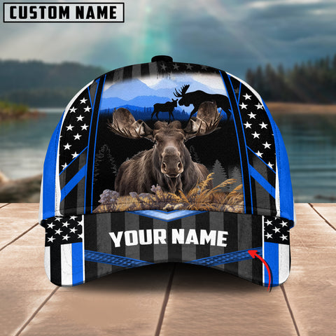 Maxcorners Moose Hunting Camo Couple Pattern Multicolor Personalized Name 3D Cap