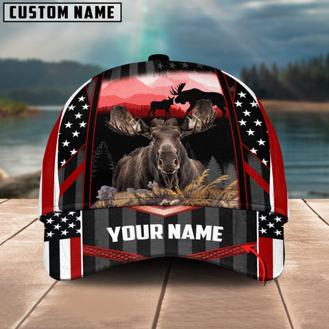 Maxcorners Moose Hunting Camo Couple Pattern Multicolor Personalized Name 3D Cap