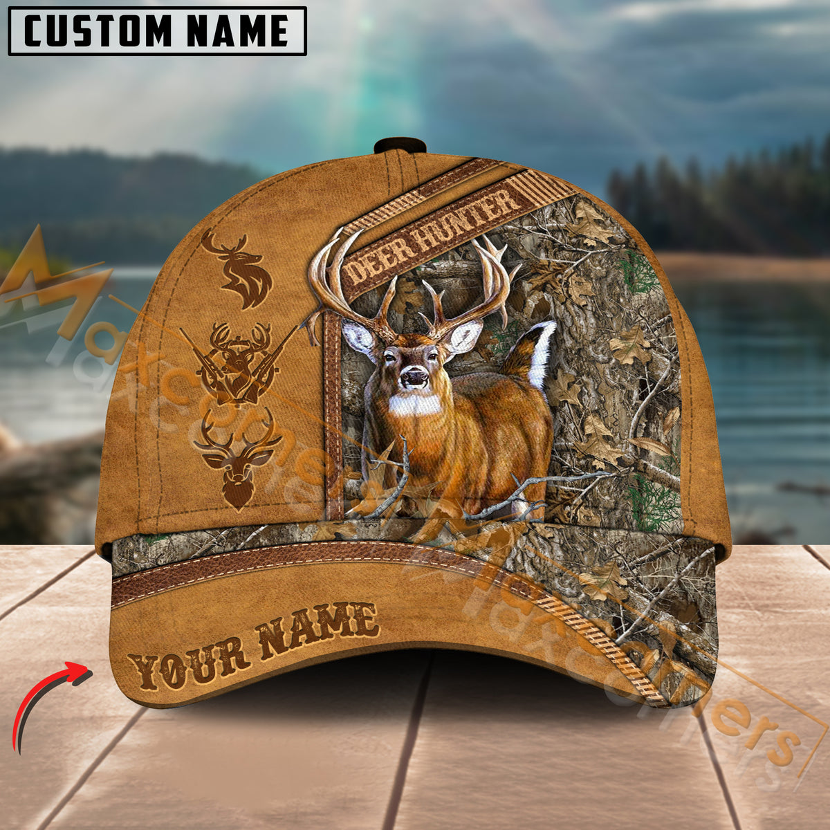 Maxcorners Deer Hunting Camouflage Pattern Personalized Name 3D Cap (5 colors)