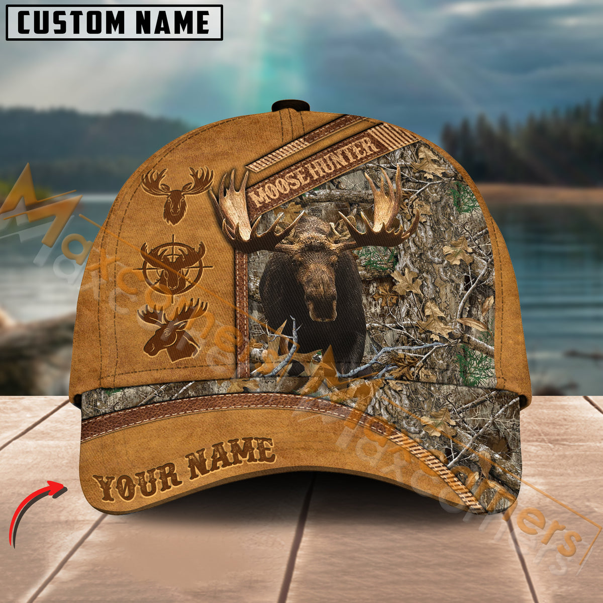 Maxcorners Moose Hunting Camouflage Pattern Personalized Name 3D Cap (5 colors)