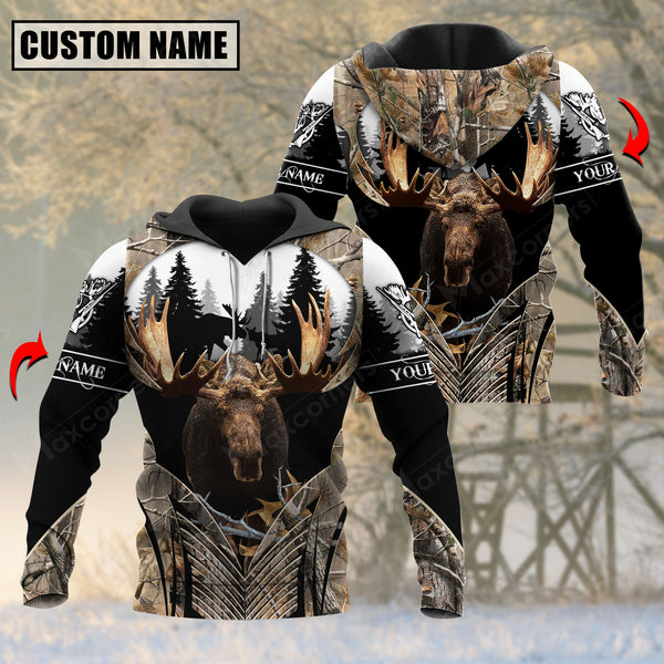 Maxcorners Moose Hunting Brown Camouflage Forest Pattern Custom Name Shirt 3D All Over Printed Clothes