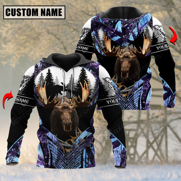 Maxcorners Moose Hunting Purple Camouflage Forest Pattern Custom Name Shirt 3D All Over Printed Clothes