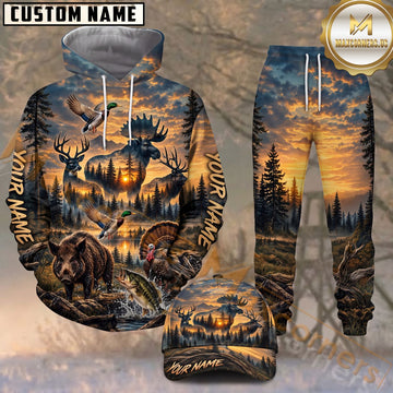 Maxcorners Wildlife Outdoors Animals Majestic Moose Silhouette Sunset Personalized Name Unisex 3D Shirt