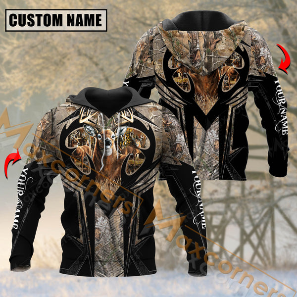 Maxcorners Brown Custom Name Deer Hunting Jersey Sport Pattern Shirt 3D All Over Printed Clothes