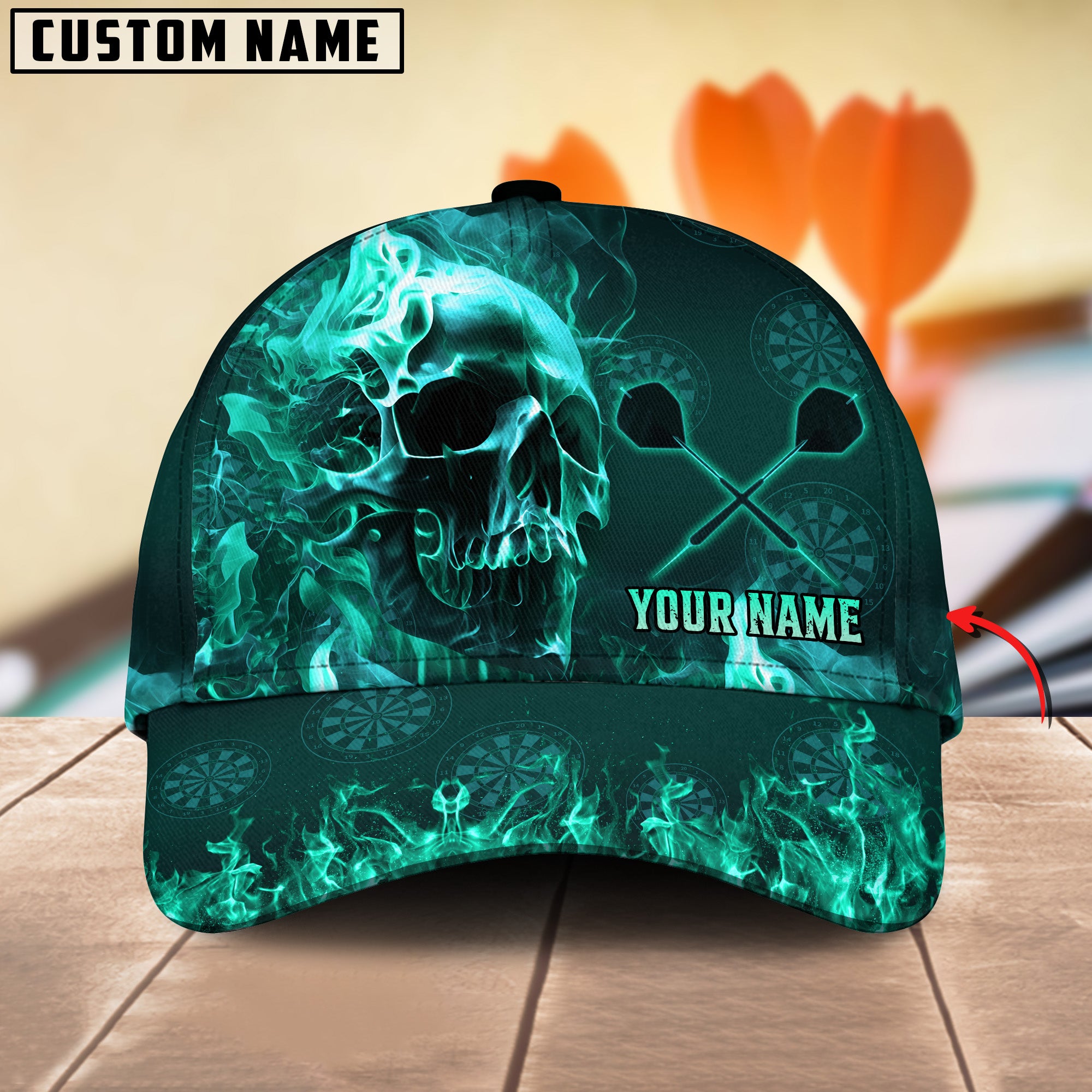 スカル刺繍の紫迷彩キャップ Maxcorners Darts Flame Skull Multicolor Option Personalized Name 3D Ca