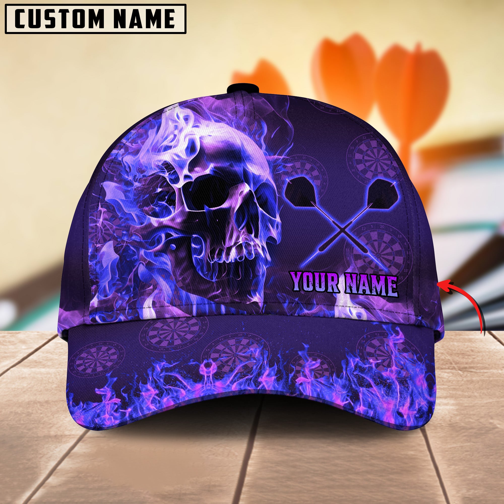 Maxcorners Darts Flame Skull Multicolor Option Personalized Name 3D Ca