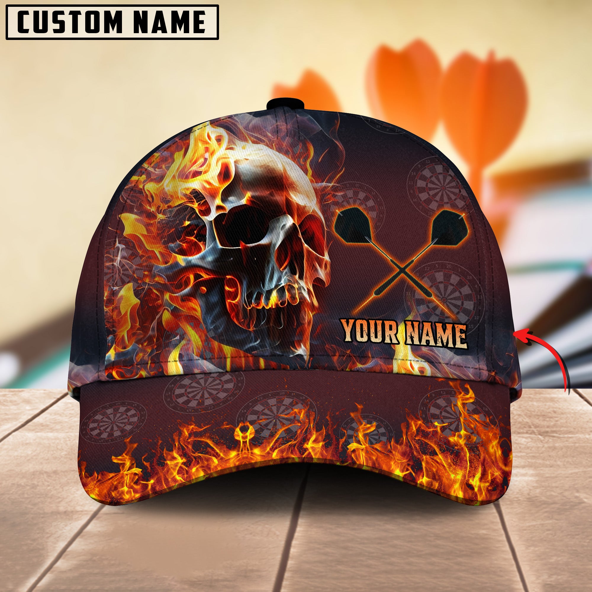 Maxcorners Darts Flame Skull Multicolor Option Personalized Name 3D Ca