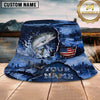Maxcorners Fishing USA Flag Lake Camo Personalized 3D Bucket Hat (12 Fish Species)
