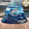 Maxcorners Fishing Ocean Marble Wave Personalized 3D Bucket Hat (12 Fish Species)