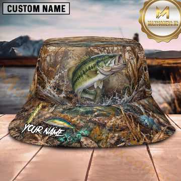Maxcorners Fishing Marsh Camo Water Splash Personalized 3D Bucket Hat (12 Fish Species)