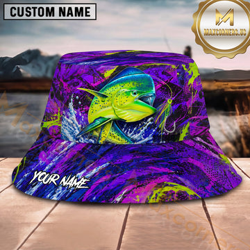 Maxcorners Fishing Purple Neon Lure Splash Personalized 3D Bucket Hat (12 Fish Species)