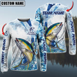 Maxcorner Tuna Fishing Sun Protection Blue Sea Camo Pattern Personalized Name And Team Name Long Sweat Shirt