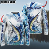 Maxcorner Marlin Fishing Sun Protection Blue Sea Camo Pattern Personalized Name And Team Name Long Sweat Shirt