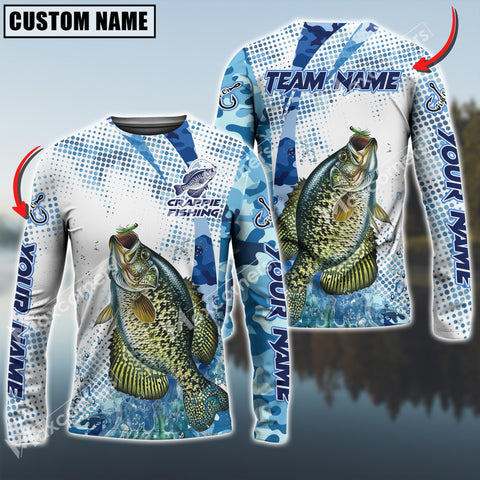 Maxcorner Crappie Fishing Sun Protection Blue Sea Camo Pattern Personalized Name And Team Name Long Sweat Shirt