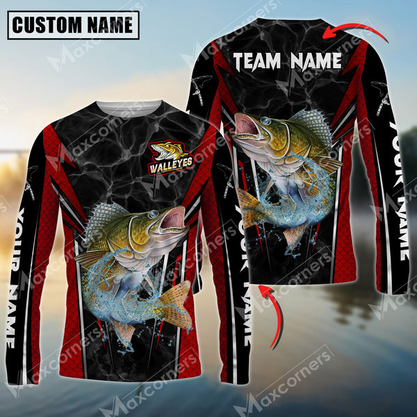 Maxcorner Walleye Fishing Mecha Pattern Personalized Name And Team Name Long Sweat Shirt