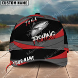 Maxcorners Tuna Fishing Red Gray Spinning Pattern Personalized Name Metal Pattern 3D Classic Cap