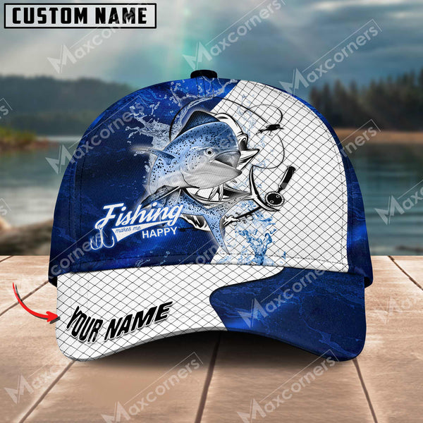 Maxcorners Mahi-Mahi Fishing Dark Blue Pattern Personalized Name Metal Pattern 3D Classic Cap