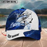 Maxcorners Chinook Fishing Dark Blue Pattern Personalized Name Metal Pattern 3D Classic Cap