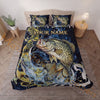 Maxcorners Fishing Dark Blue Golden Water Splash Personalized Name Unisex 3D Bedding Set