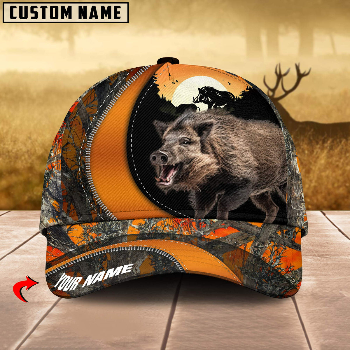 Maxcorners Boar Hunting Camo Pattern Personalized Name 3D Cap (2 colors)