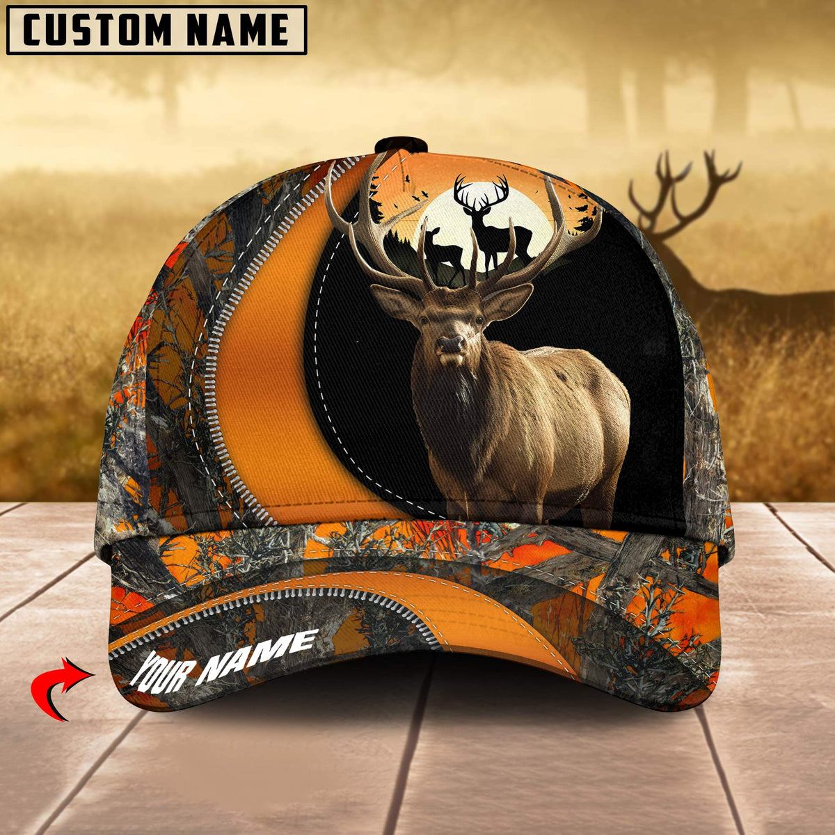 Maxcorners Elk Hunting Camo Pattern Personalized Name 3D Cap (2 colors)