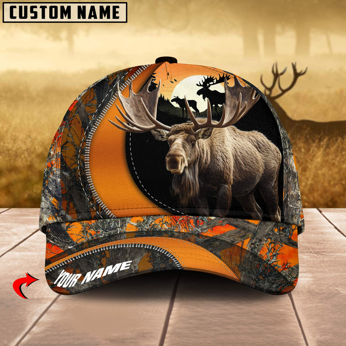 Maxcorners Moose Hunting Camo Pattern Personalized Name 3D Cap (2 colors)