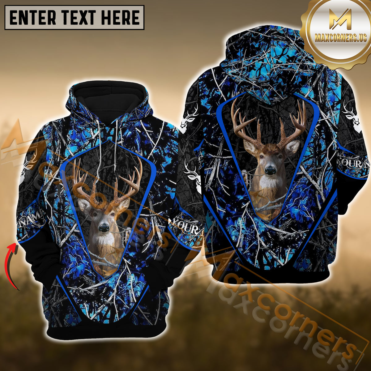 Maxcorners Blue Camouflage Deer Hunting Custom Name Shirt 3D All Over