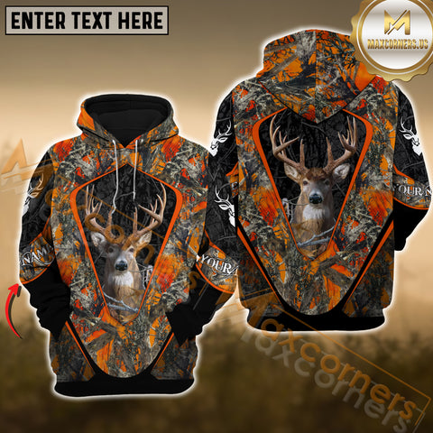 Maxcorners Orange Camouflage Deer Hunting Custom Name Shirt 3D All Over Printed Clothes