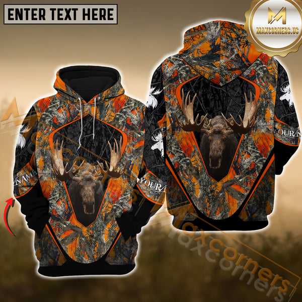 Maxcorners Orange Camouflage Moose Hunting Custom Name Shirt 3D All Over Printed Clothes