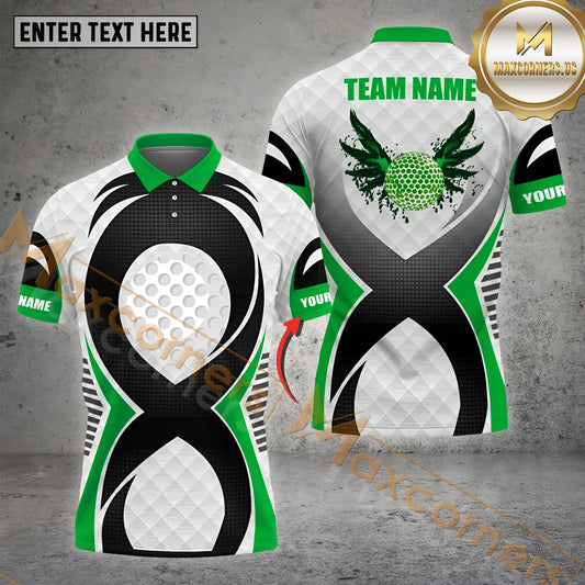 Maxcorners Golf Ball Paint Wings Pattern Multicolor Option Customized Name, Team Name 3D Polo Shirt (4 Colors)