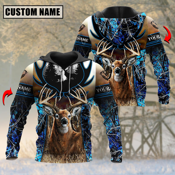 Maxcorners Deer Hunting Blue Camouflage Pattern Custom Name Shirt 3D All Over Printed Clothes