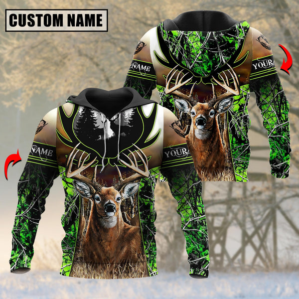 Maxcorners Deer Hunting Green Camouflage Pattern Custom Name Shirt 3D All Over Printed Clothes