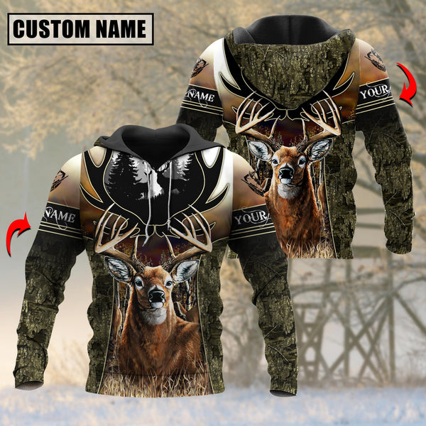 Maxcorners Deer Hunting Moss Camouflage Pattern Custom Name Shirt 3D All Over Printed Clothes