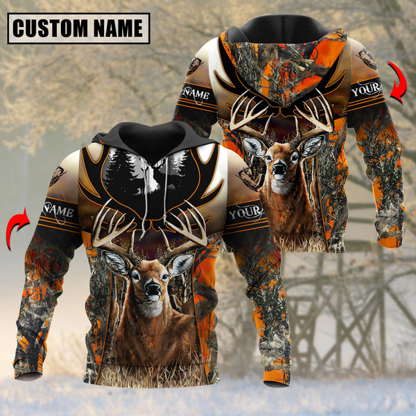 Maxcorners Deer Hunting Orange Camouflage Pattern Custom Name Shirt 3D All Over Printed Clothes