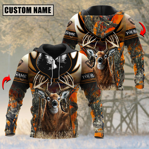 Maxcorners Deer Hunting Orange Camouflage Pattern Custom Name Shirt 3D All Over Printed Clothes